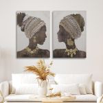 Πίνακας σε καμβά African woman profile, δίπτυχος
