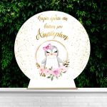 Wooden printed sign, Golden circles with animal and flowers