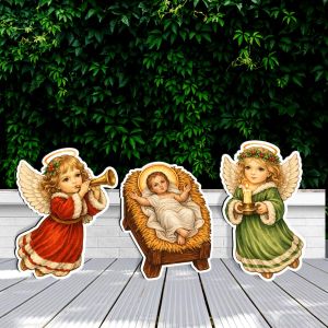 Wooden figures, Jesus and 2 little angels art 2 2