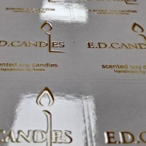 Αυτοκόλλητη διάφανη ετικέτα χρυσό και βερνίκι, κυκλική