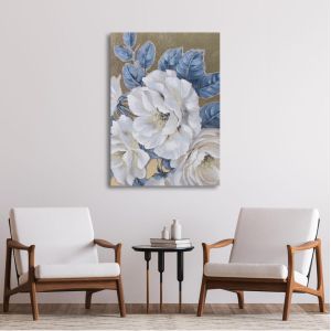 Canvas print White flowers blue leaves Framed canvas View 1 2