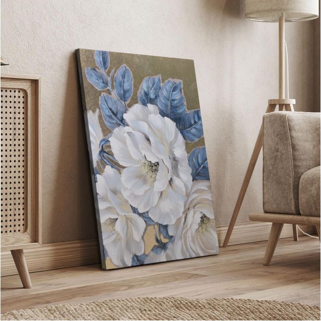 Canvas print White flowers blue leaves Framed canvas View 4