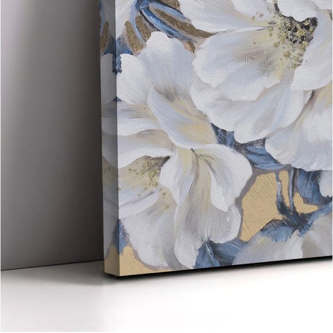 Πίνακας σε καμβά White flowers blue leaves Καμβάς τελαρωμένος Όψη 5