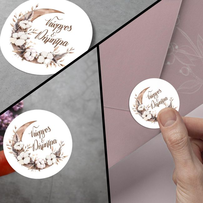 Sticker label watercolor wreath couple names 3