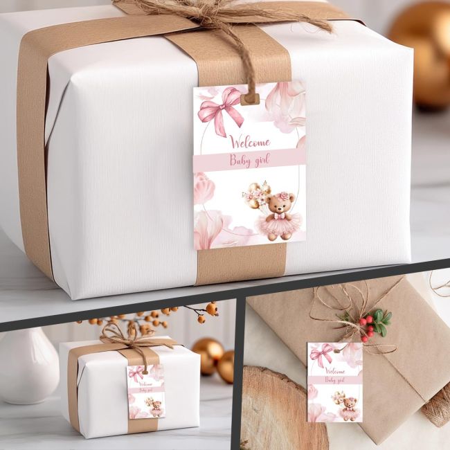 Paper tags, welcome baby girl art 2