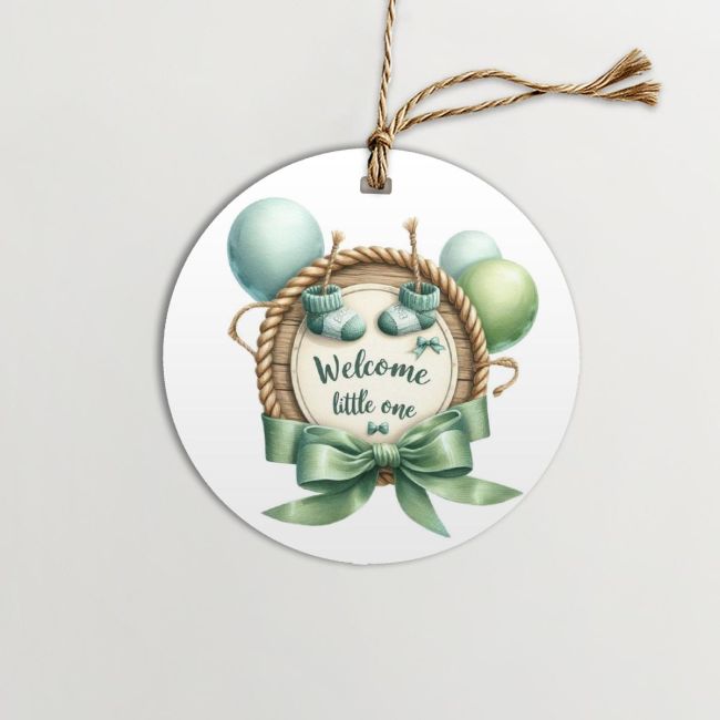 Καρτελάκια Baby Shower, "Welcome little one" green art 1