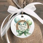 Καρτελάκια Baby Shower, "Welcome little one" green art 1