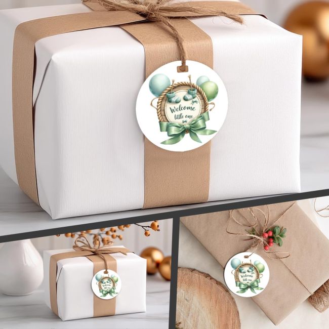 Καρτελάκια Baby Shower, "Welcome little one" green art 1