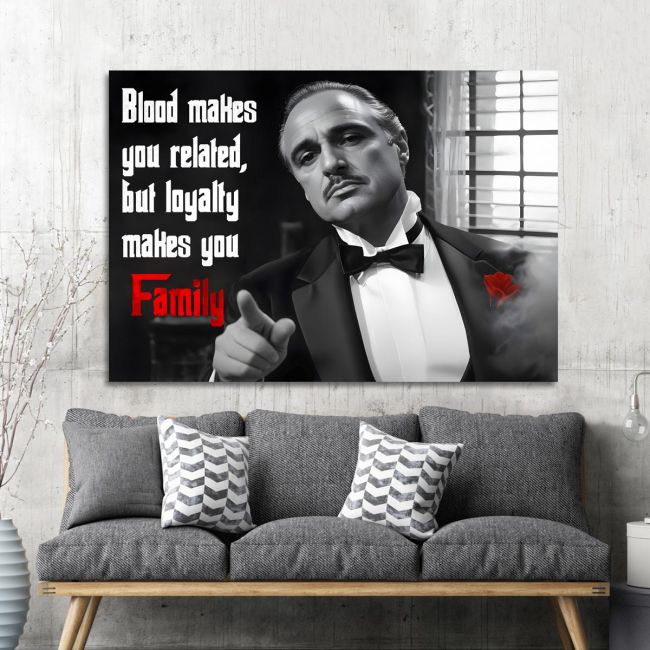 Πίνακας σε καμβά   Blood and family The godfather θέμα Καμβάς τελαρωμένος Όψη 2