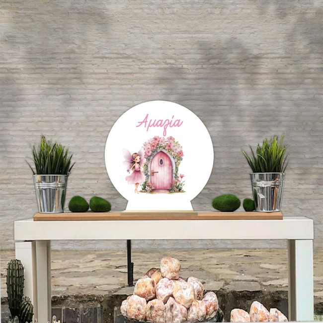 Wooden printed sign, Fairy with magic door