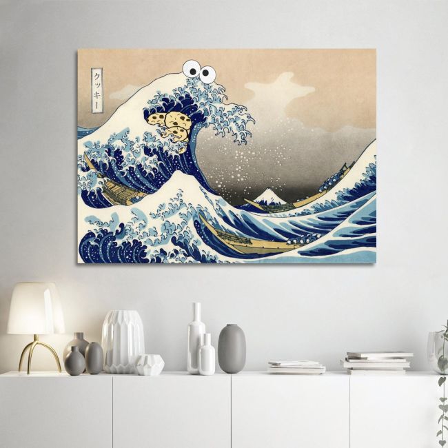 Πίνακας ζωγραφικής The great cookie wave reart (original Hokusai) Καμβάς τελαρωμένος Όψη 1