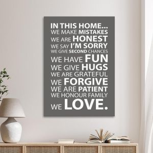 Canvas print In this home, house rules Gray brown