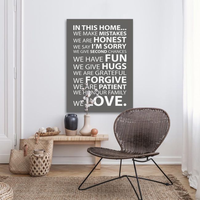 Πίνακας σε καμβά In this home, house rules Γκρι καφε