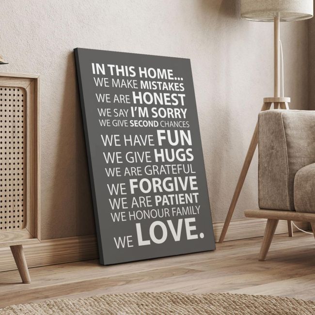 Canvas print In this home, house rules Gray brown