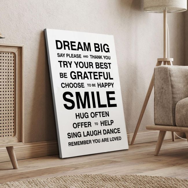 Canvas print Dream Big, house rules White Black