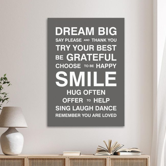 Canvas print Dream Big, house rules White Black