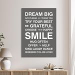 Canvas print Dream Big, house rules White Black