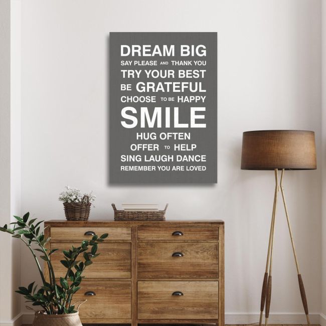 Canvas print Dream Big, house rules White Black
