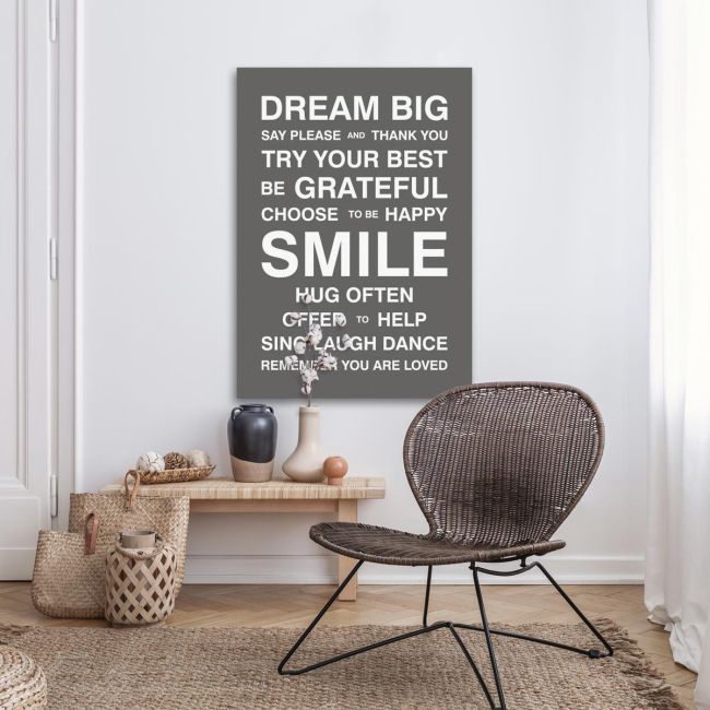 Canvas print Dream Big, house rules White Black