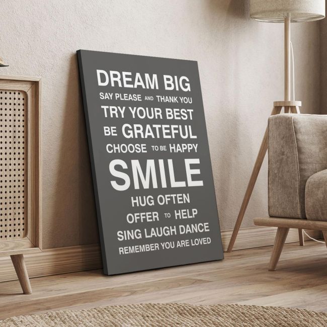 Canvas print Dream Big, house rules White Black