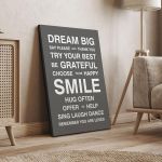 Canvas print Dream Big, house rules White Black