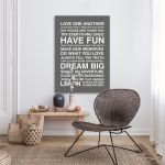 Canvas print Love one another, house rules Gray Brown