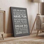 Canvas print Love one another, house rules Gray Brown