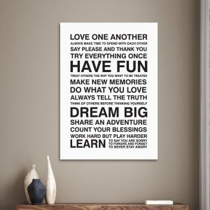 Πίνακας σε καμβά Love one another, house rules Άσπρο Μαύρο
