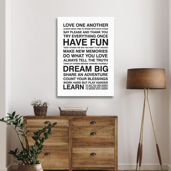 Canvas print Love one another, house rules White Black