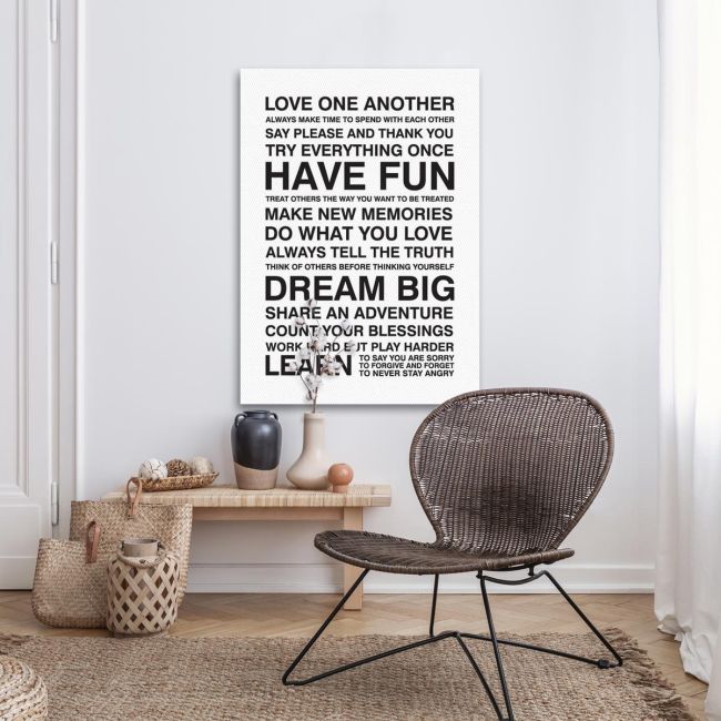 Canvas print Love one another, house rules White Black
