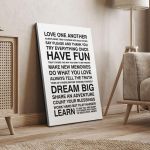 Πίνακας σε καμβά Love one another, house rules Άσπρο Μαύρο