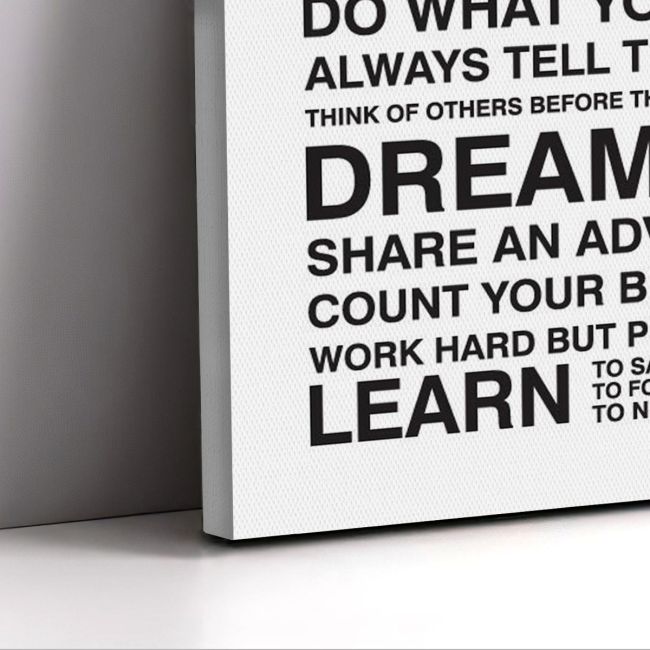 Canvas print Love one another, house rules White Black