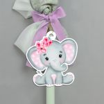 Wooden printed figure for baptism candle, watercolor girly with flowers