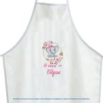 Christening apron printed for godparents, watercolor Elephant girly with flowers