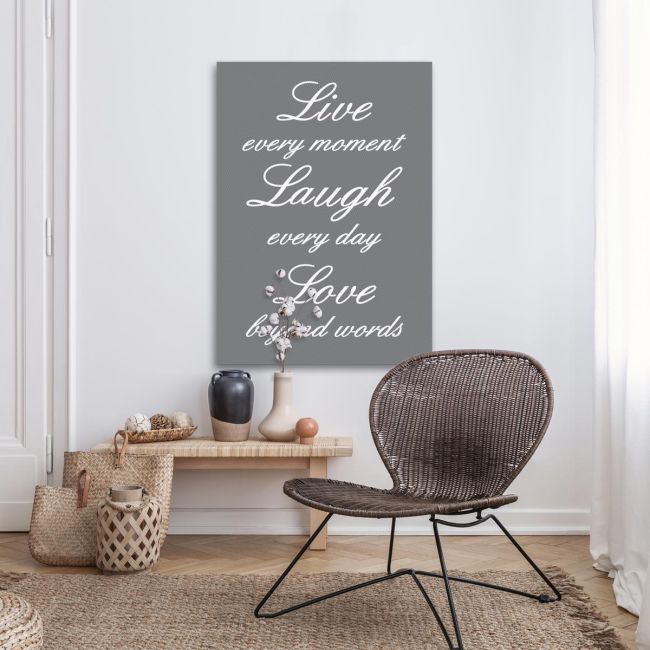 Canvas print Live every moment Gray Black