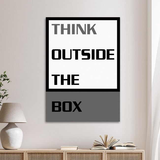 Πίνακας σε καμβά Think outside the box Γκρι Καμβάς τελαρωμένος Όψη 1