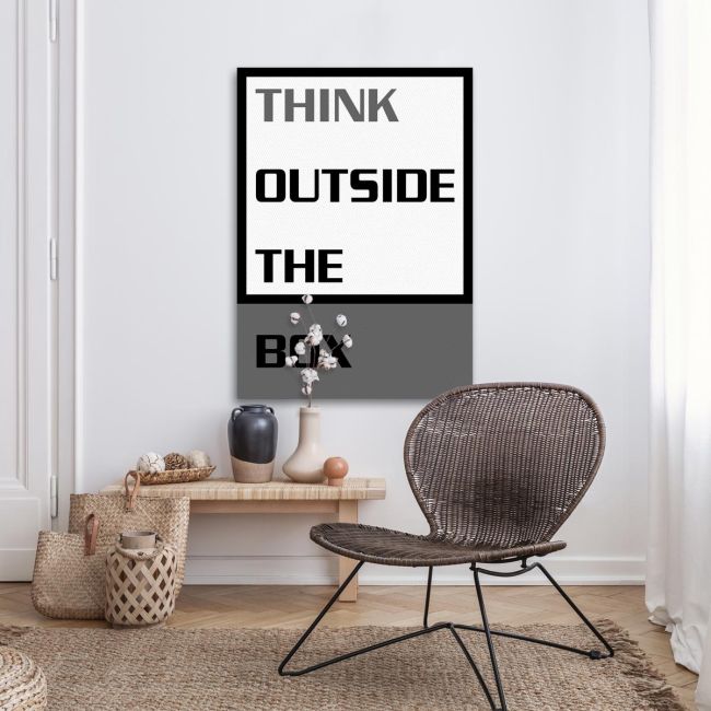 Πίνακας σε καμβά Think outside the box Γκρι Καμβάς τελαρωμένος Όψη 3