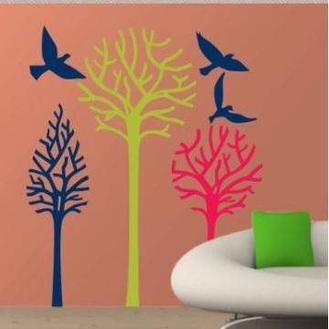 Αυτοκόλλητα τοίχου Δέντρα και πουλιά, Birds & Trees γήινα χρώματα