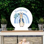 Ξύλινη πινακίδα Βάπτισης. Peter Rabbit & Ουράνιο Τόξο Εκτύπωση σε ξύλο (mdf) Όψη 3