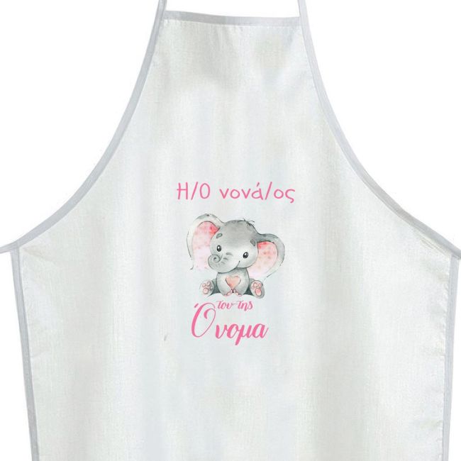 Christening apron printed for godparents Pink elephant watercolor 3 View 1