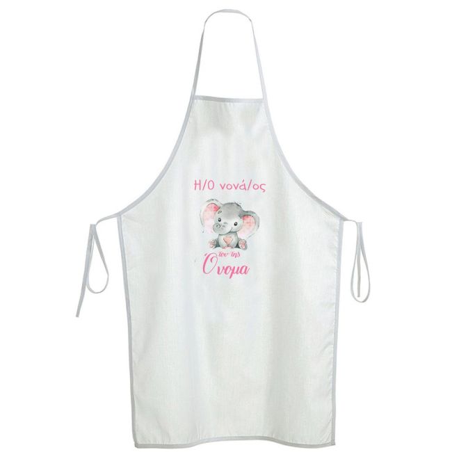 Christening apron printed for godparents Pink elephant watercolor 3 View 2