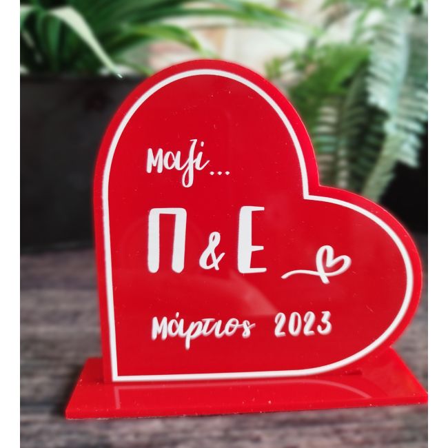 Valentine's gift ,Red plexiglass heart with your Initials and date