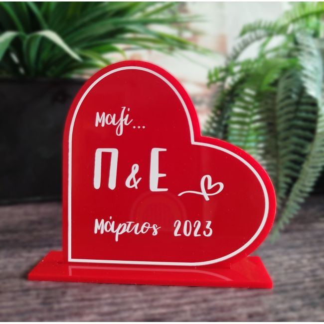 Valentine's gift ,Red plexiglass heart with your Initials and date