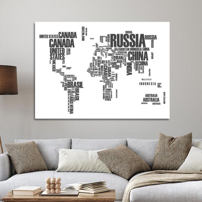 Canvas print  world with words Gray Framed canvas View 1