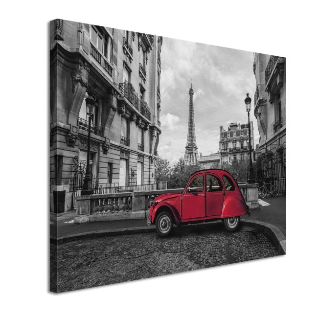 Canvas print Paris, Eiffel tower with 2CV multicolor