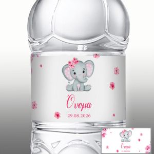 Αυτοκόλλητη ετικέτα Ελεφαντάκι ζωγραφιστό με λουλούδια girly,με όνομα και ημερομηνία 2