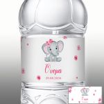 Αυτοκόλλητη ετικέτα Ελεφαντάκι ζωγραφιστό με λουλούδια girly,με όνομα και ημερομηνία