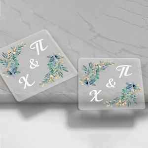 Printed coaster with couple's initials, for wedding gifts, transparent plexiglass personalized