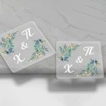 Printed coaster with couple's initials, for wedding gifts, transparent plexiglass personalized