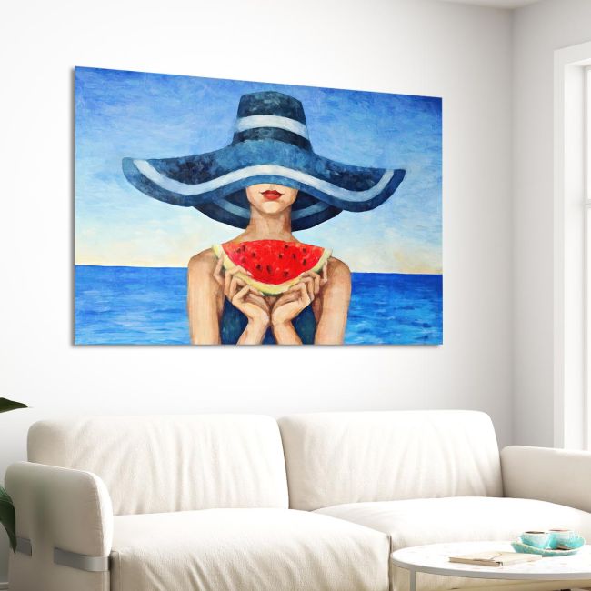 Πίνακας σε καμβά Hat and watermelon Καμβάς τελαρωμένος Όψη 3